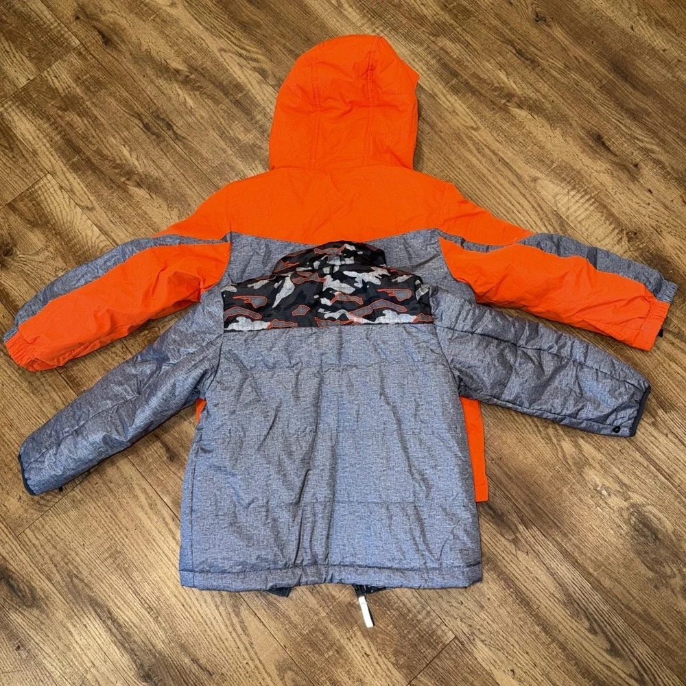 ZeroXposur Toddler 2 In 1 Puffer Hooded Winter Jackets Orange Gray Size XS 4/5